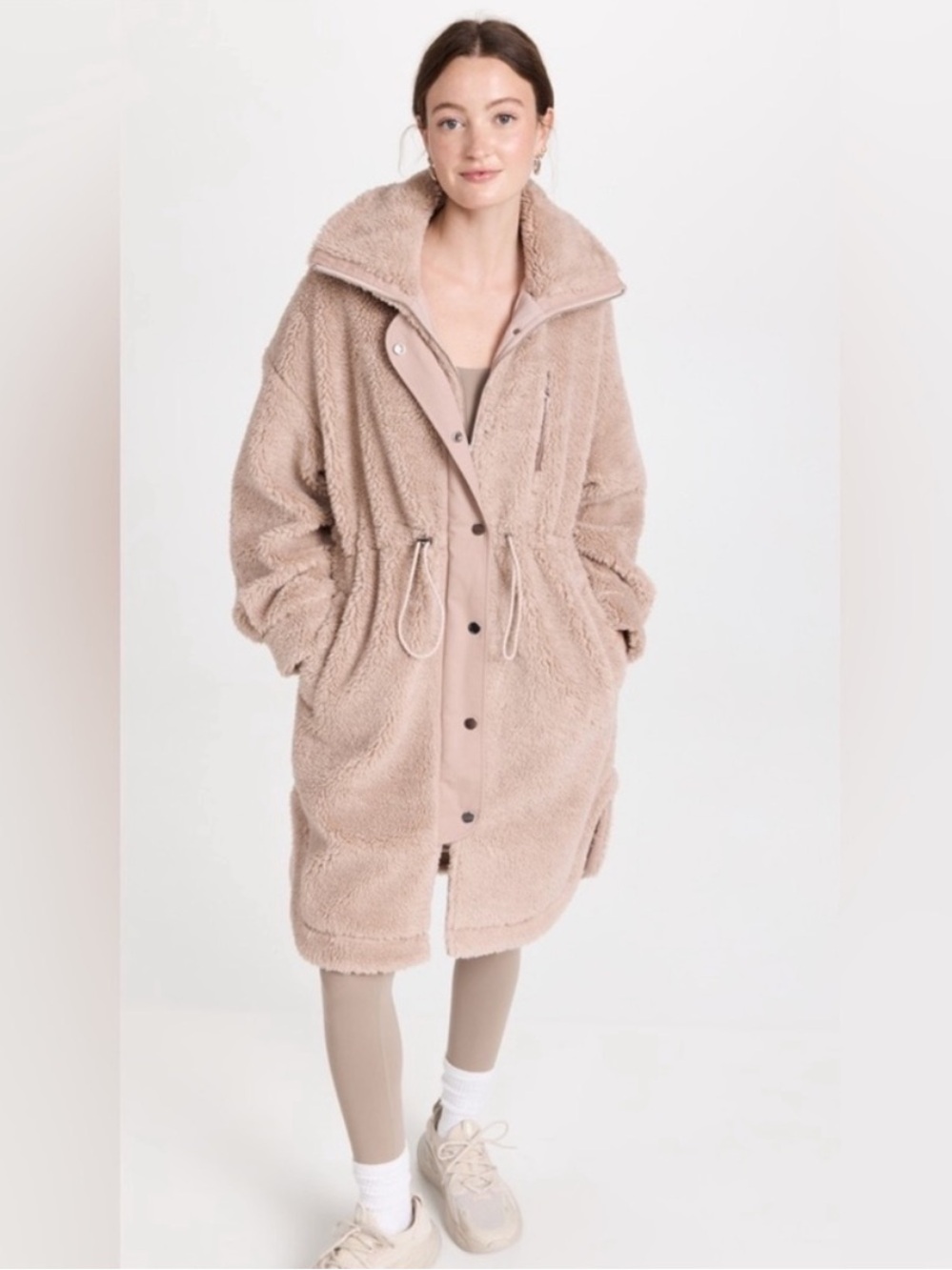 Varley Coat Jones Long Zip Up Sherpa in Mushroom Tan